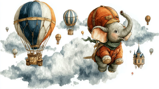 Floating Elephant Adventure Mural Wallpaper for Kids Rooms