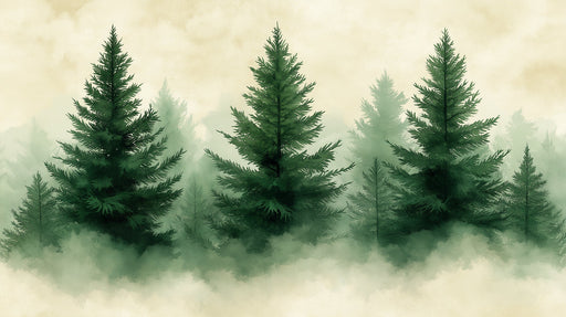 Misty Pine Forest Mural Wallpaper — Impressionistic Woodland Scene