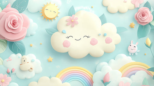 Smiling Cloud and Floral Sky Mural Wallpaper — Whimsical Decor