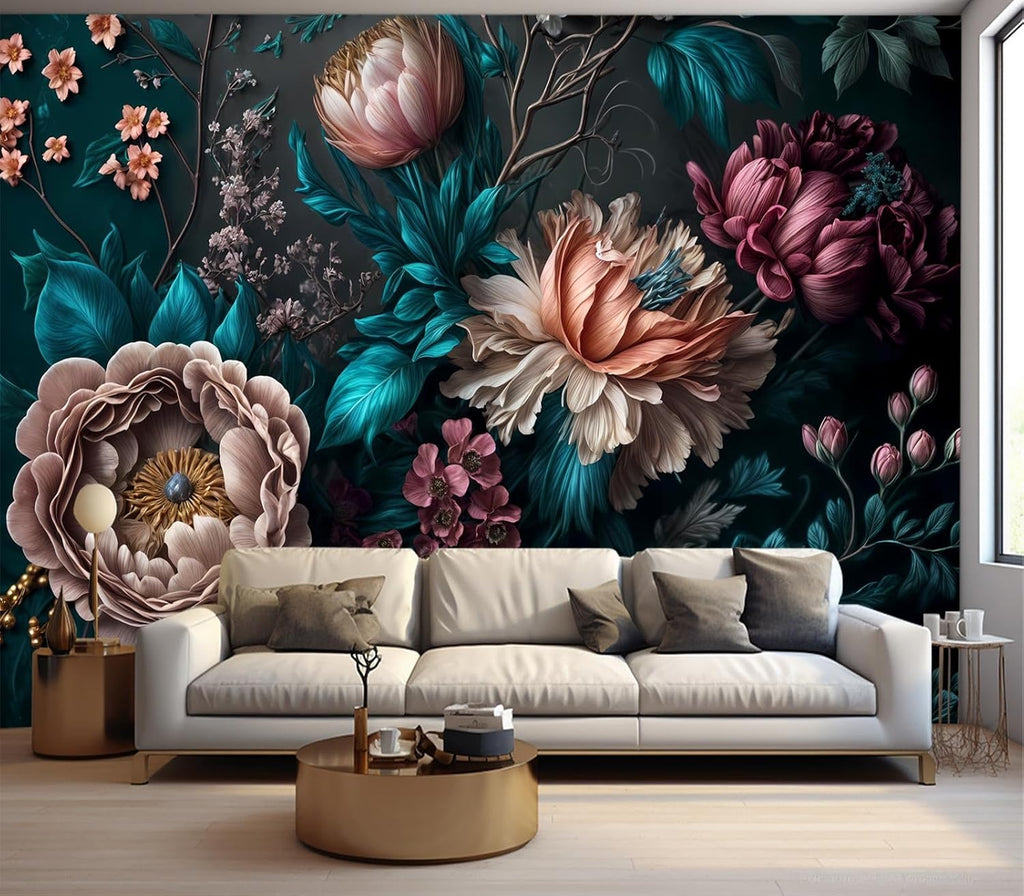 Peony Flowers Mural Wallpaper Peel and Stick