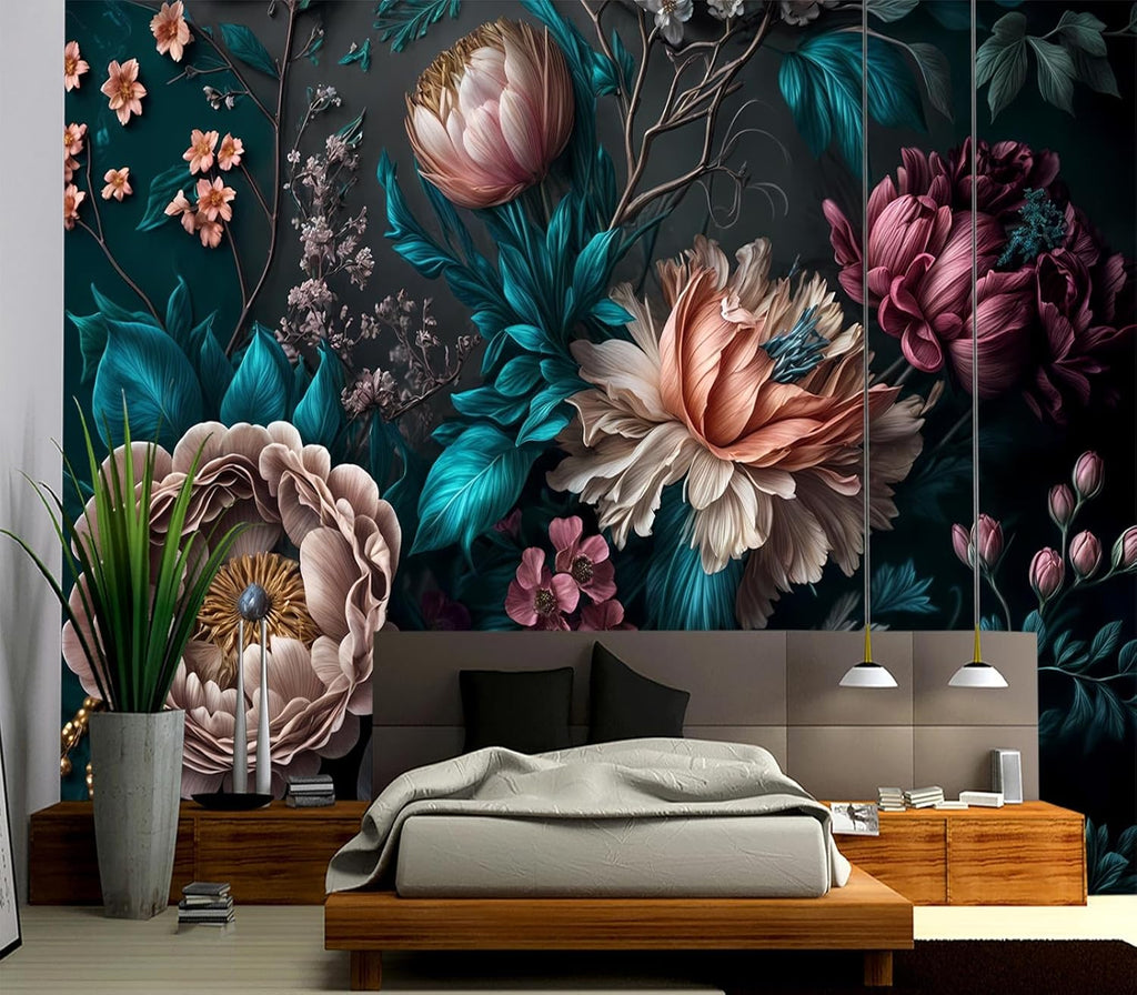 Peony Flowers Mural Wallpaper Peel and Stick