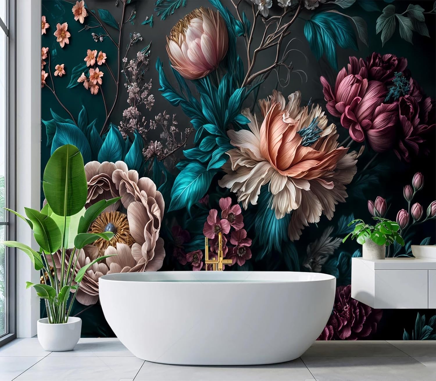 Peony Flowers Mural Wallpaper Peel and Stick