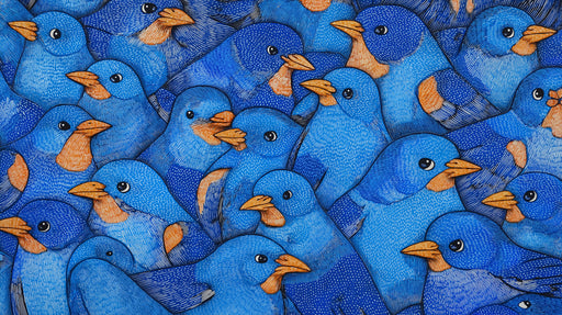 Bluebird Flock Mural Wallpaper — Hand-Drawn Whimsical Pattern