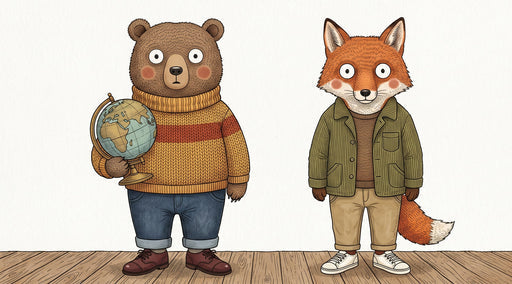 Illustrated Bear and Fox Friends Mural Wallpaper