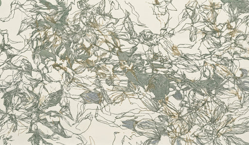Abstract Foliage Line Art Mural Wallpaper with Gold Accents