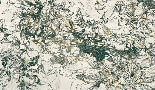 Abstract Ink Botanical Mural Wallpaper in Forest Green and Gold