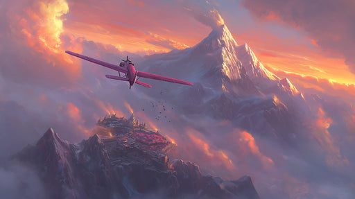 Fantasy Mountain Airplane Mural Wallpaper — Whimsical Sky Scene