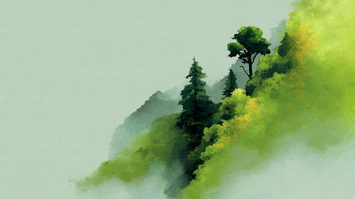 Misty Forest Hillside Mural Wallpaper — Soft Painterly Landscape